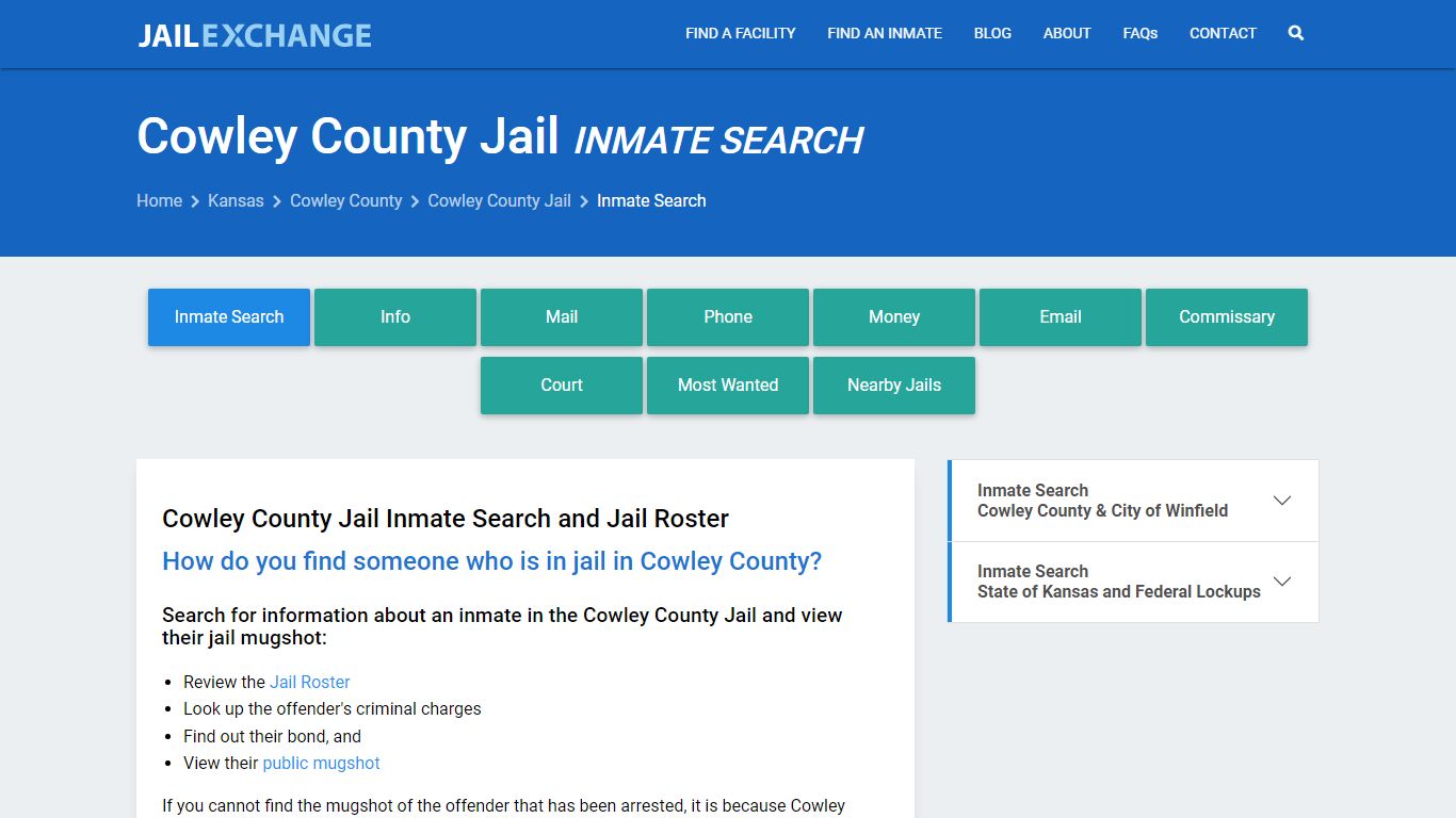 Inmate Search: Roster & Mugshots - Cowley County Jail, KS