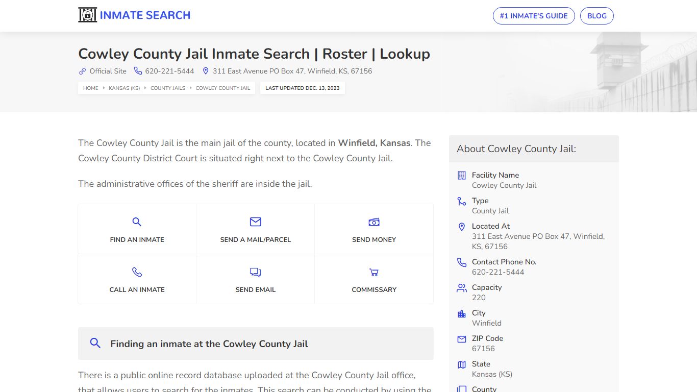 Cowley County Jail Inmate Search | Roster | Lookup
