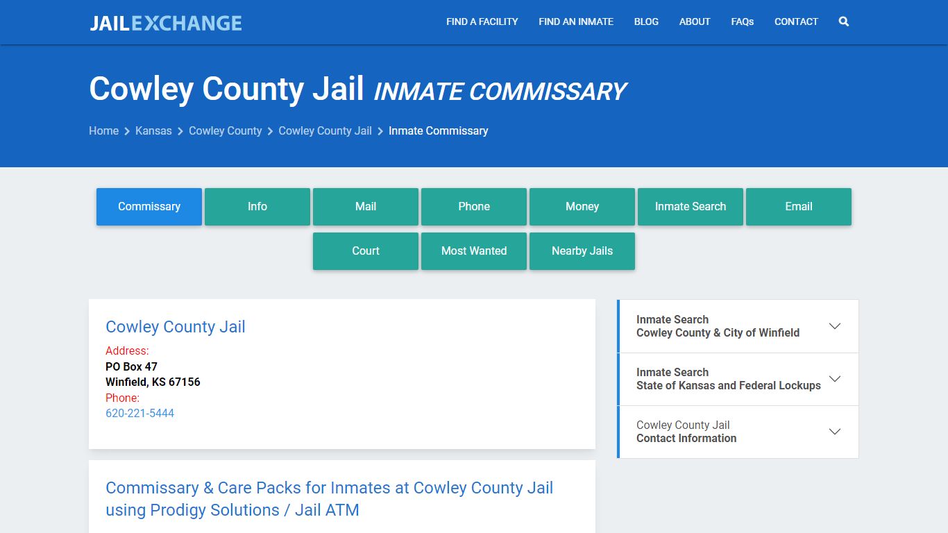 Inmate Commissary, Care Packs - Cowley County Jail, KS
